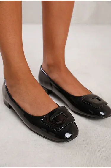 حذاء بلارينا جلد أسود - للمقاسات العريضة