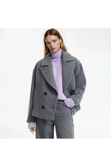 Mid-Length Winter Pea Coat with Button Fastening