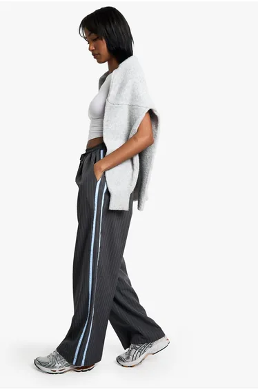 Waistband Side Stripe Wide Leg Jogger - charcoal