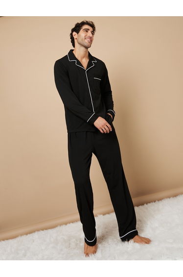 Piping Detail Long Sleeves Shirt and Pyjama Set