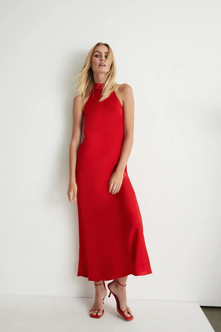 Satin Halter Neck Backless Slip Dress