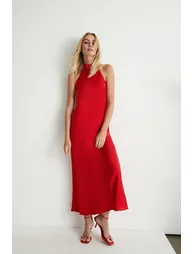 Satin Halter Neck Backless Slip Dress