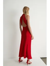 Satin Halter Neck Backless Slip Dress - 2