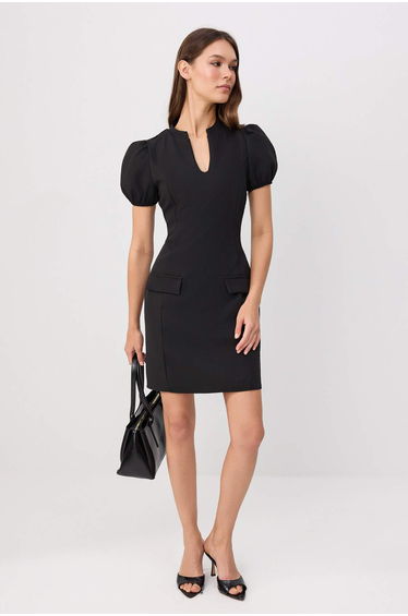 Black Plain Short / Mini Woven Dress
