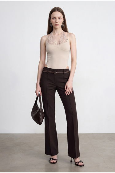 DILVIN Embroidered Cut-out Sleeveless Bodysuit