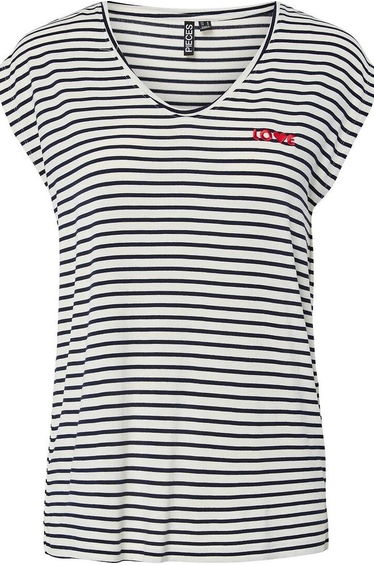Striped Chest Slogan V-Neck T-Shirt