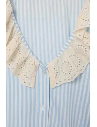 Blue Striped Viscose Woven Pajamas Set - 8
