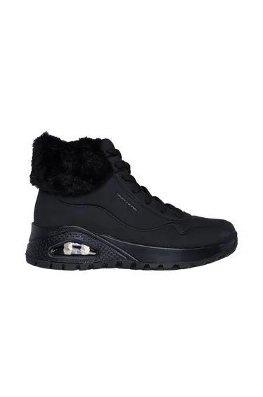 UNO RUGGED Faux Fur Collar Lace Up Sneaker Boot W/ Air-Cooled Mf Black