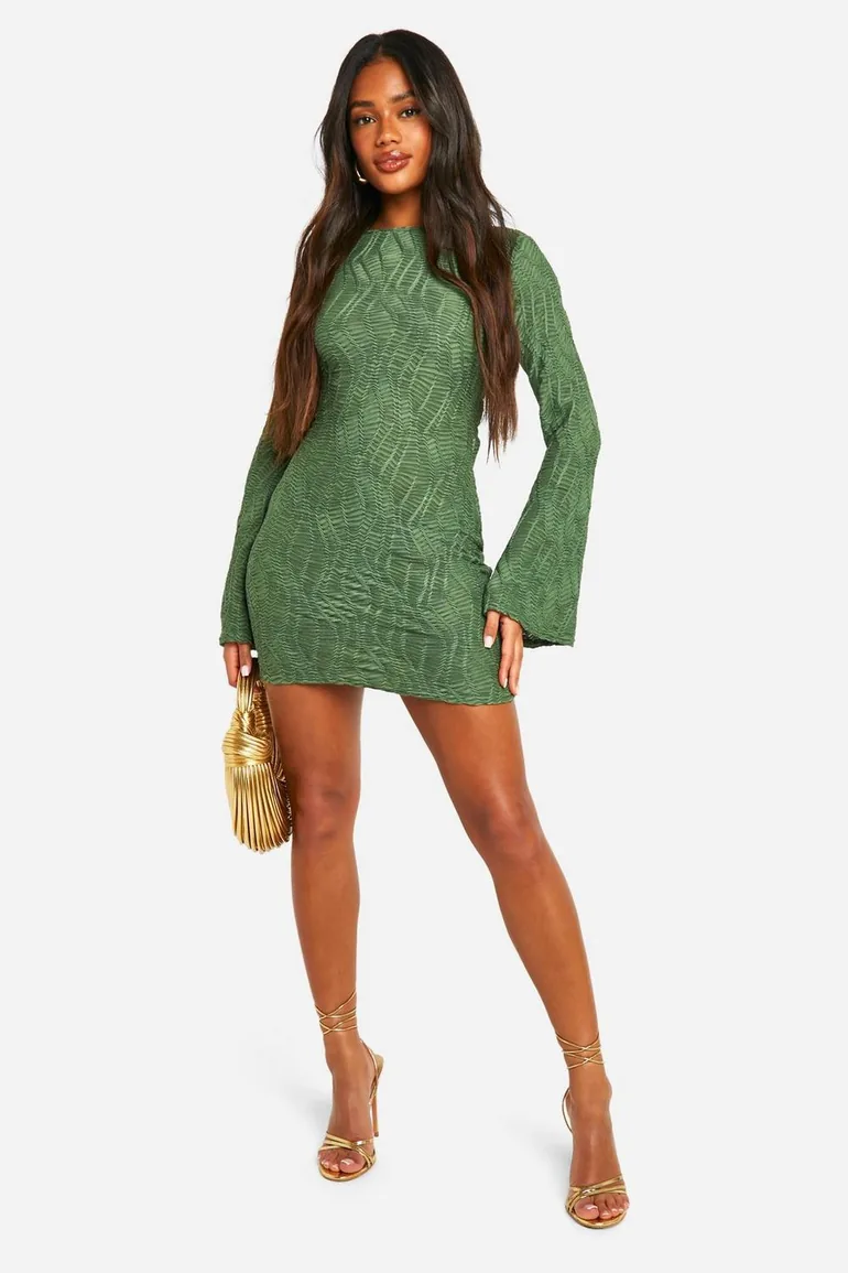 flare sleeve mini dress Shop Textured Flare Sleeve Mini Dress