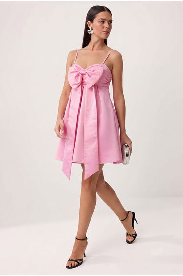 Prom Light Pink Plain Woven Taffeta Short / Mini Dress with Lining