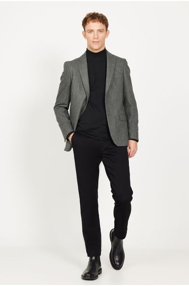 Men's Khaki Slim Fit Slim Fit Mono Collar Wool Jacket