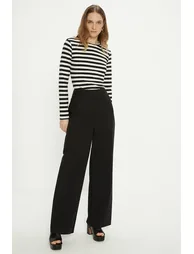 Cotton Sateen High Waist Wide Leg Trouser