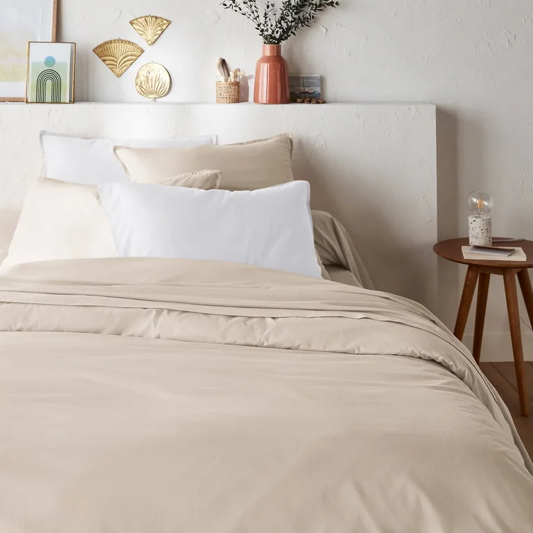 شرشف سرير سادة بقطن مغسول - 1