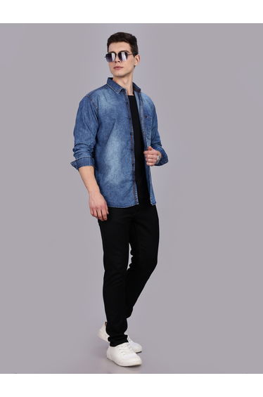 Men Blue Denim Casual Shirt