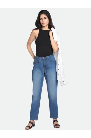 Mid Wash Blue Straight Leg Jeans