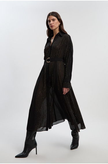Hotfix Studded Long Sleeve Shirt Woven Dress