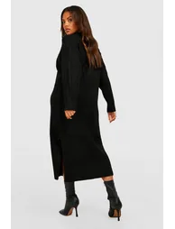 Plus Chunky Rib Soft Knitted Midaxi Dress - black - 1