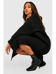 Plus Chunky Rib Soft Knitted Midaxi Dress - black - 3