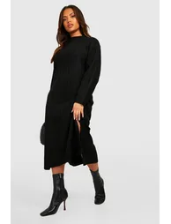 Plus Chunky Rib Soft Knitted Midaxi Dress - black