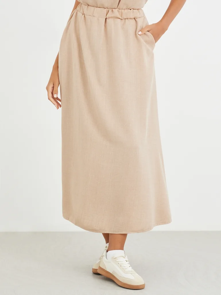 Solid Sleeveless Top and Midi Skirt Co-Ords - 2