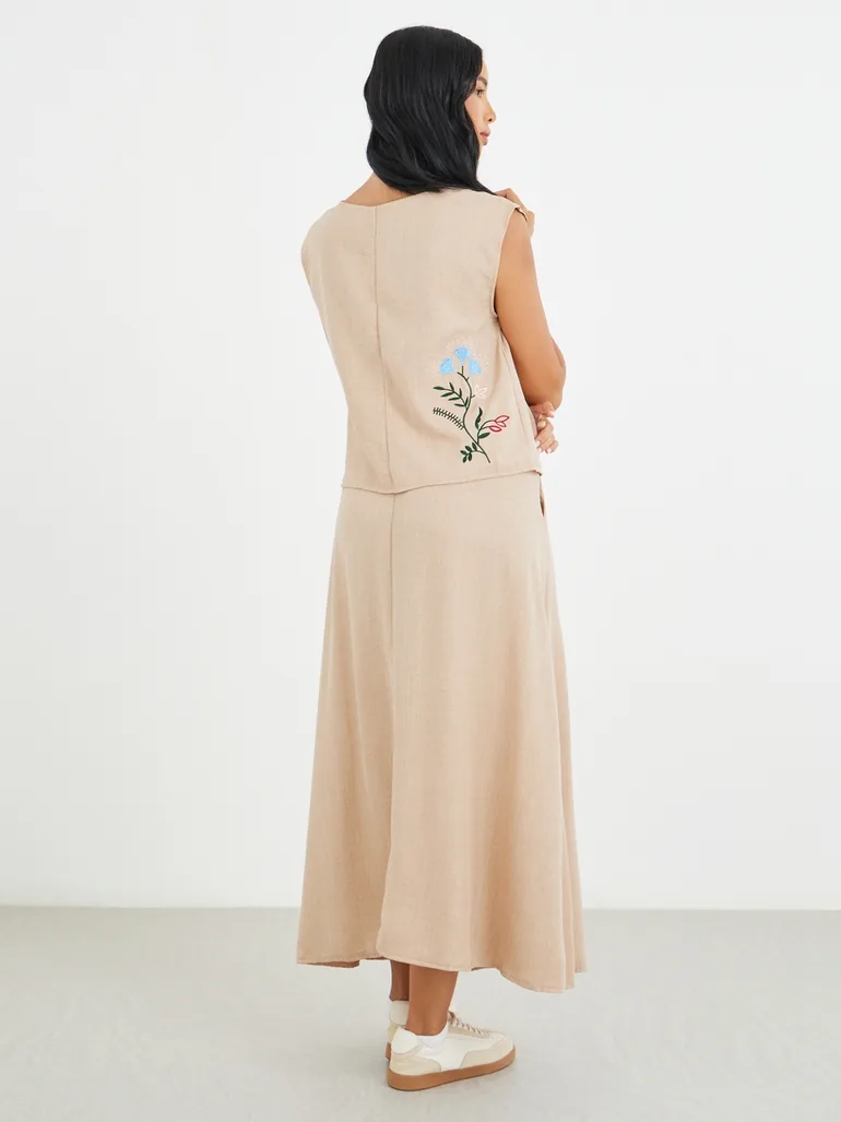 Solid Sleeveless Top and Midi Skirt Co-Ords - 4