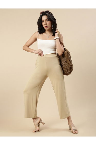 Beige Elastic Waist Knit Pants