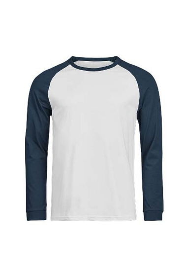 Tee Jays Mens Unlabeled Baseball Long-Sleeved T-Shirt - White/Ink