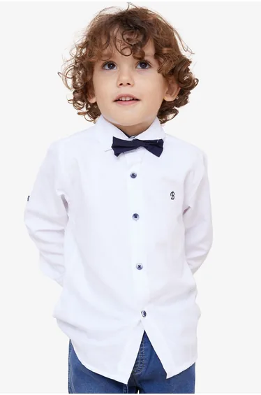 Boys' Shirt with Bow Tie, White