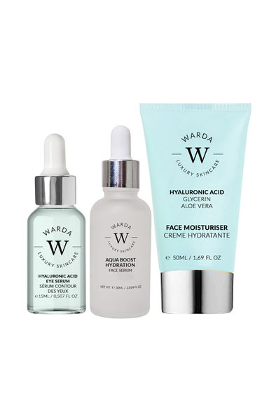 Univeral gift Set: SKIN HYDRATION BOOST HYALURONIC ACID MOISTURISER 50ml + SKIN HYDRATION BOOST HYALURONIC ACID EYE SERUM 15ml + Aqua boost Hydration face serum 30ml