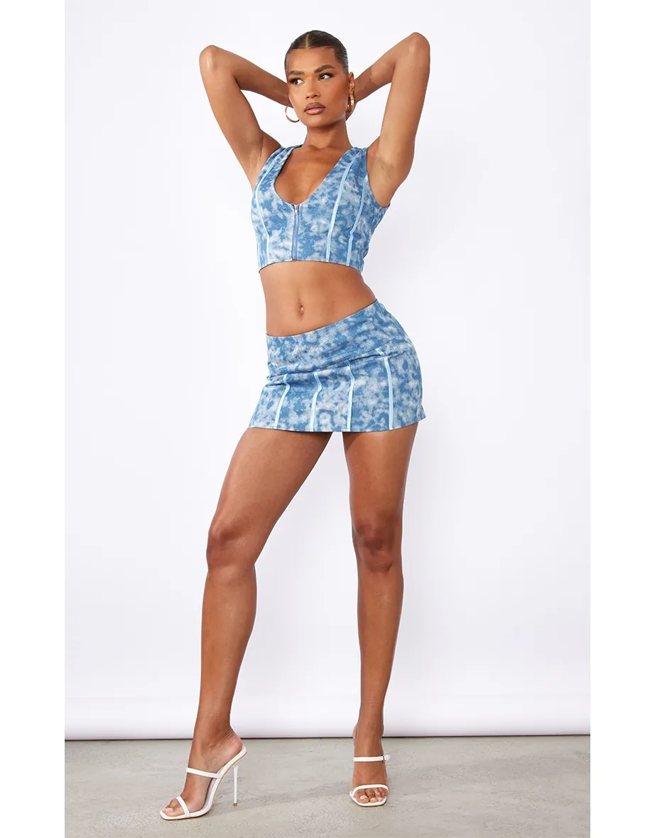 Shop Blue Print Washed Twill Micro Mini Skirt Online in Iraq Shop Blue Print Washed Twill Micro Mini Skirt Online in Iraq