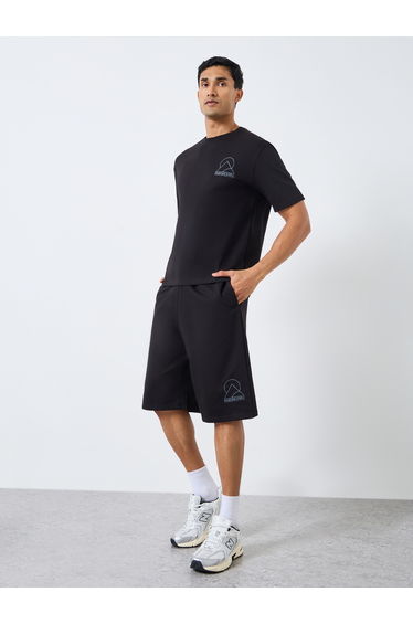 Men Black Short Sleeve T-Shirt and Shorts Co-Ords
