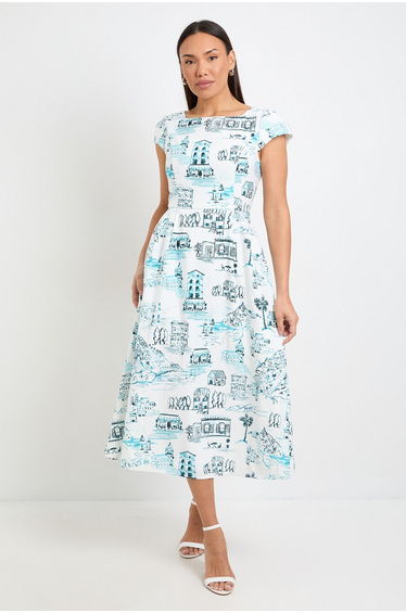 Printed Ottoman Twill Midi Dress