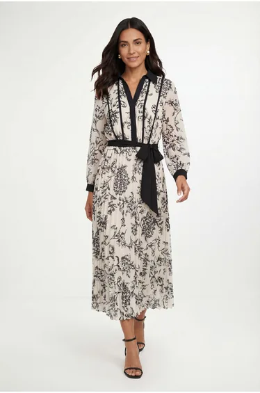 فستان ميدي بكسرات بطبعة أزهار