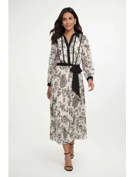 Floral Contrast Pleated Midi Dress