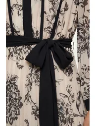 Floral Contrast Pleated Midi Dress - 2