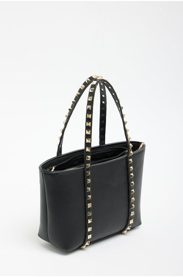 Women's Small Size Staple Detailed PU Leather Buckle Hand and Shoulder Bag