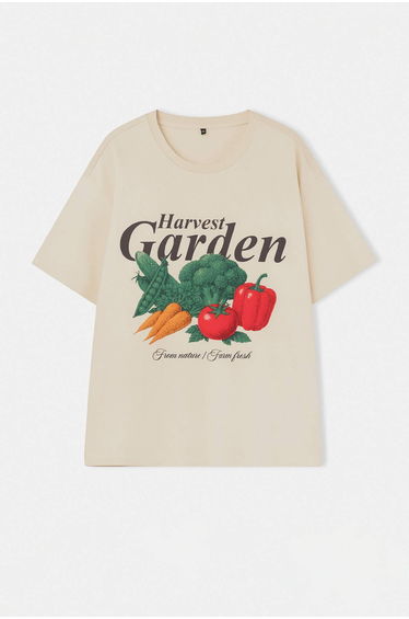 Stone 100% Single Jersey Printed Oversize/Relaxed Fit Knitted Plus Size T-Shirt