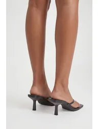 Square Toe Post Heeled Mules - black - 1