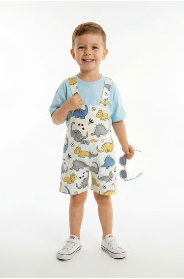 Blue Dinosaur Printed Boy's Jumpsuit