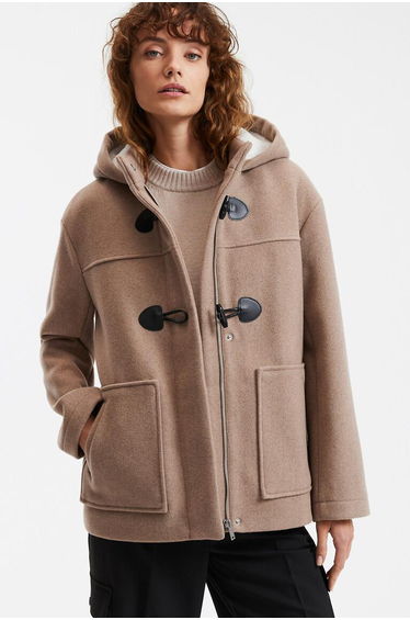 Hooded Winter Duffle Coat in Recycled Wool Mix, Mid-Length