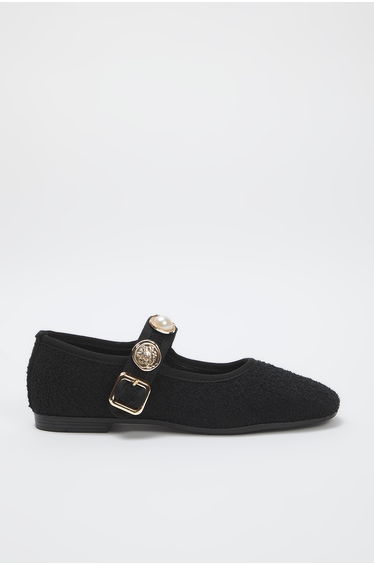 Black Buckle Round Toe Mary Janesi Women's Ballerina Flats