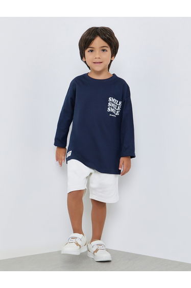 Boys Navy Blue Long Sleeve Slogan T-Shirt