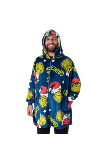 The Grinch Unisex Adult Character Face Full Zip Blanket Hoodie - Multicoloured