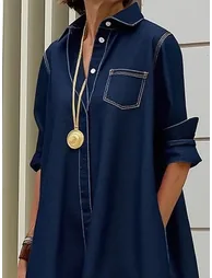 فستان ميدي فضفاض بأكمام طويلة بجيوب بأزرار - 3