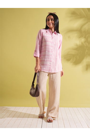 Pink Roll-Up Sleeves Workwear Shirt Style Tunic