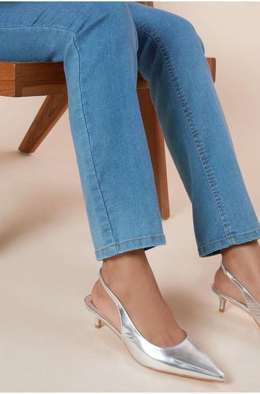Faelina Faux Leather Slingback Kitten Heel Court Shoes