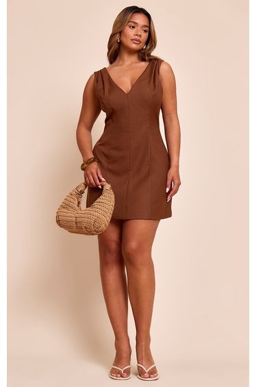 Shape Chocolate Tailored Plunge Front A-line Mini Dress