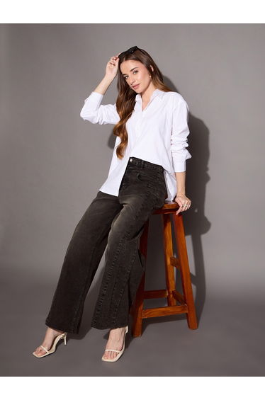 High Rise Wash Front Seam Jeans