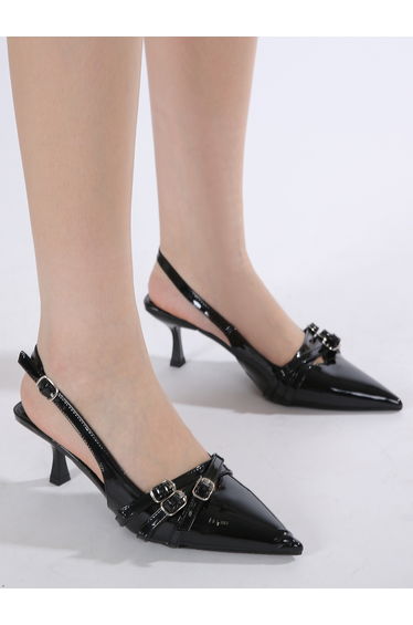 Pointed Toe Stiletto High Heels Pumps with Buckle Details
