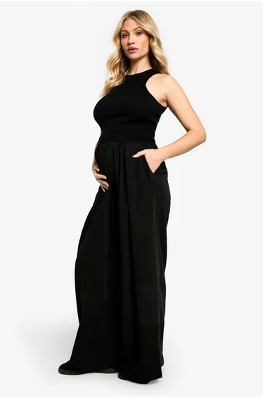 بنطلون بأرجل عريضة بخصر إيلاستيك بكسرات - للحوامل 